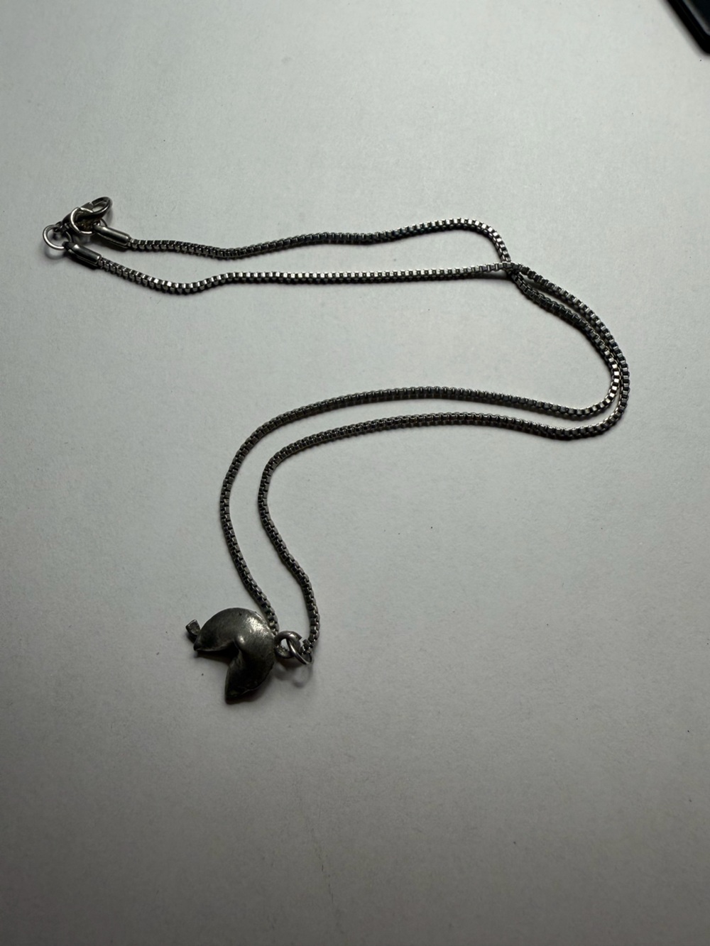 Sterling Silver Fortune Cookie Pendant Necklace - Silver